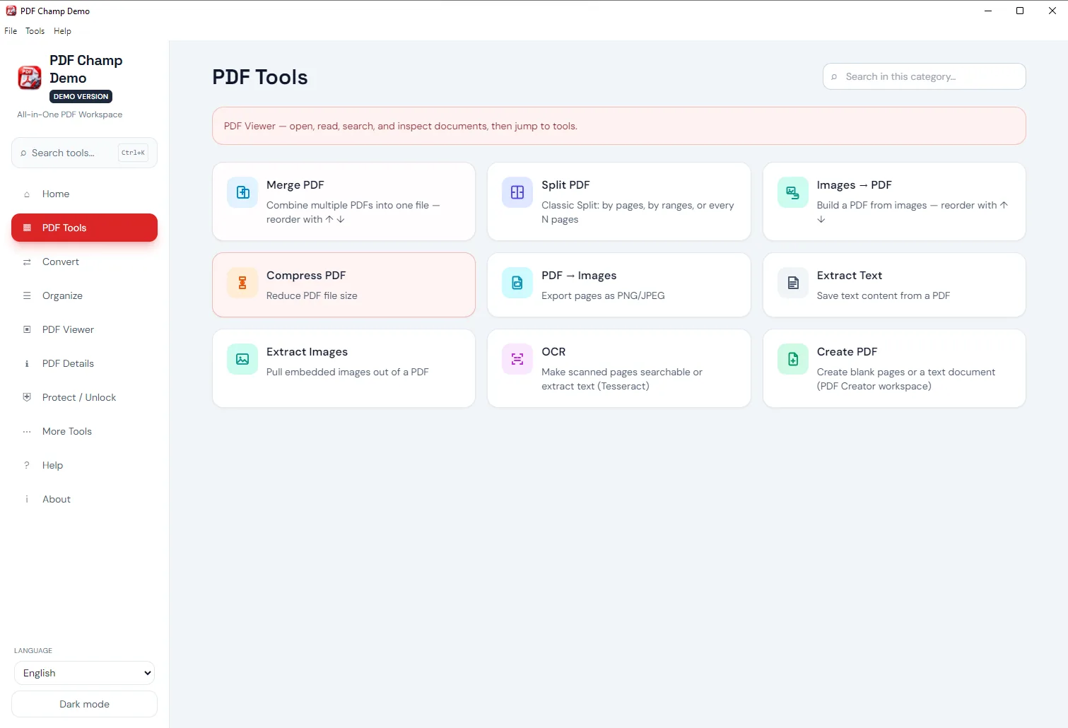 Tools workspace with merge and split