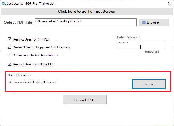 browse output location